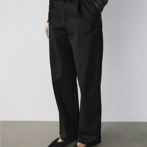 Massimo Dutti Black Darted Wide-Leg Trousers